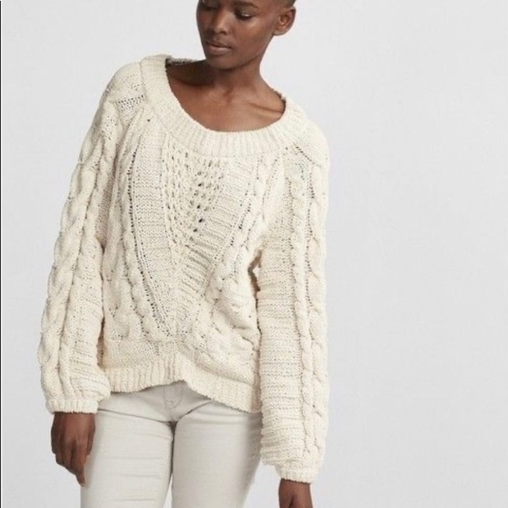 Express Cable Knit Chenille Balloon Sleeve Sweater